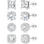 Zankulas Cubic Zirconia Stud Earrings for Women Mens Earrings Hypoallergenic Square CZ Studs Set