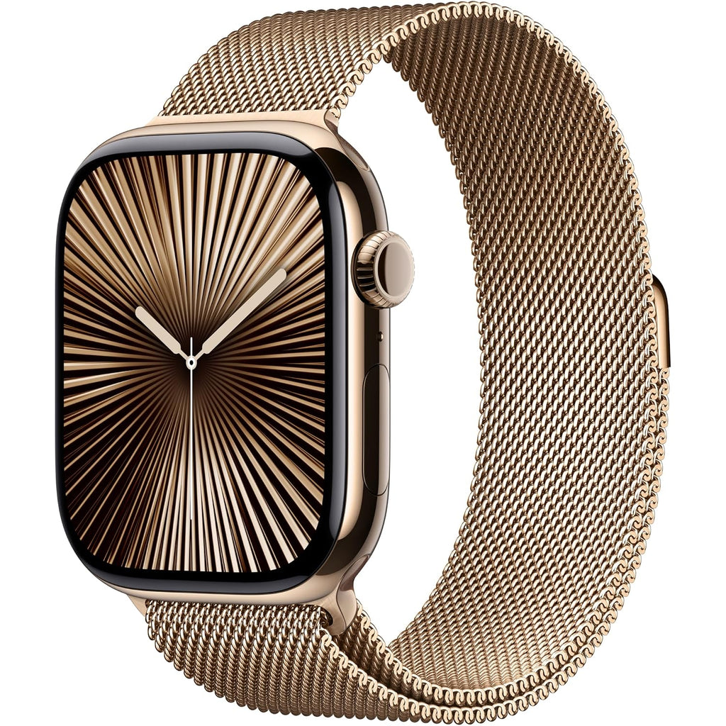 Apple Watch Series 10 [Gps + Cellular 46Mm Case] Smartwatch With Gold Titanium Case With Gold Milanese Loop - M/L. Fitness Tracker, Ecg App, Always-On Retina Display, Carbon Neutral