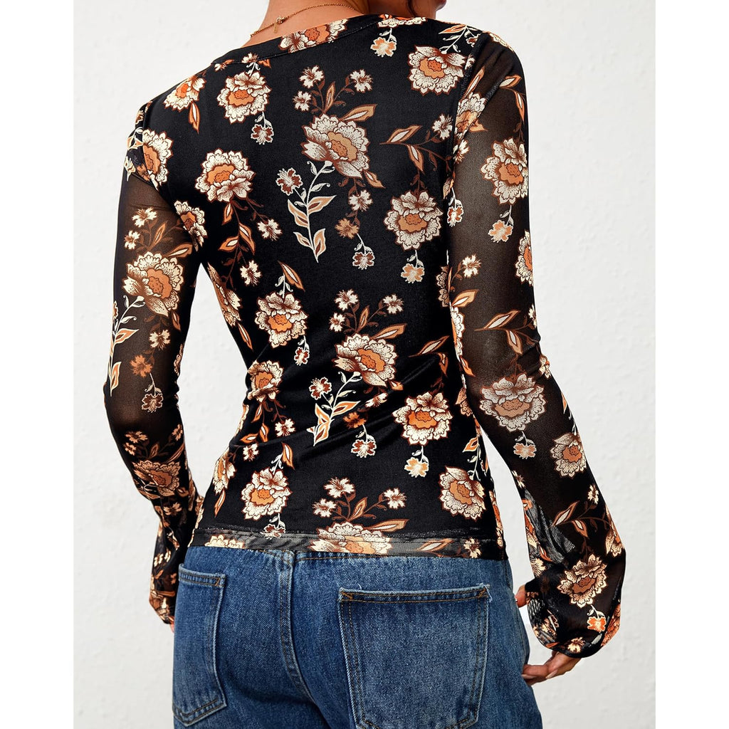 Button Down Shirts for Women 2026 Spring Boho Tops V Neck Long Sleeve Blouses Ruched Mesh Fitted Fashion Clothing