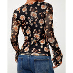 Button Down Shirts for Women 2026 Spring Boho Tops V Neck Long Sleeve Blouses Ruched Mesh Fitted Fashion Clothing
