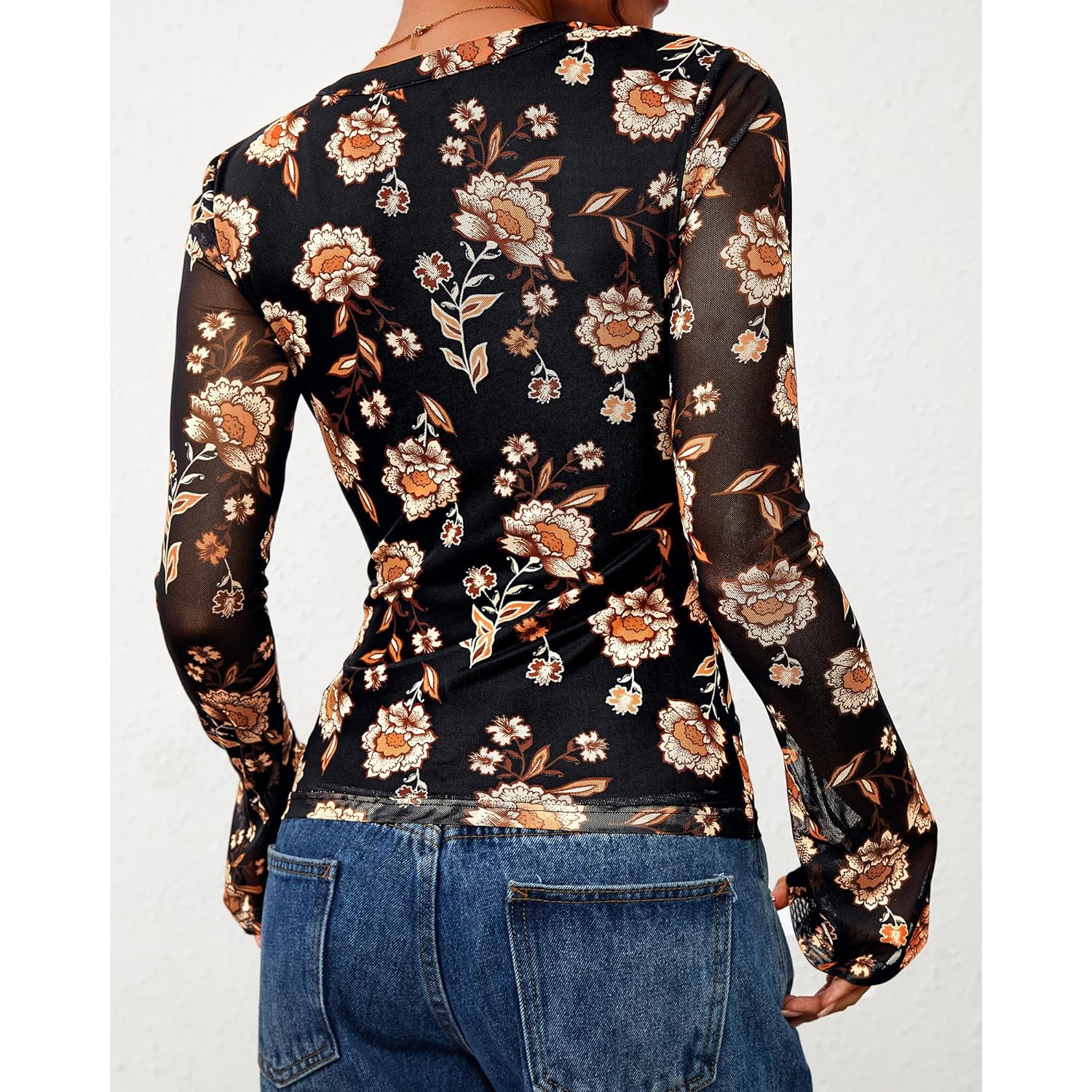 Button Down Shirts for Women 2026 Spring Boho Tops V Neck Long Sleeve Blouses Ruched Mesh Fitted Fashion Clothing