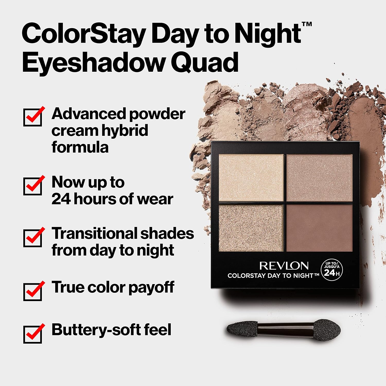 Revlon ColorStay Day to Night Eyeshadow Quad, Longwear Shadow Palette with Transitional Shades and Buttery Soft Feel, Crease & Smudge Proof, 530 Seductive, 0.16 Oz