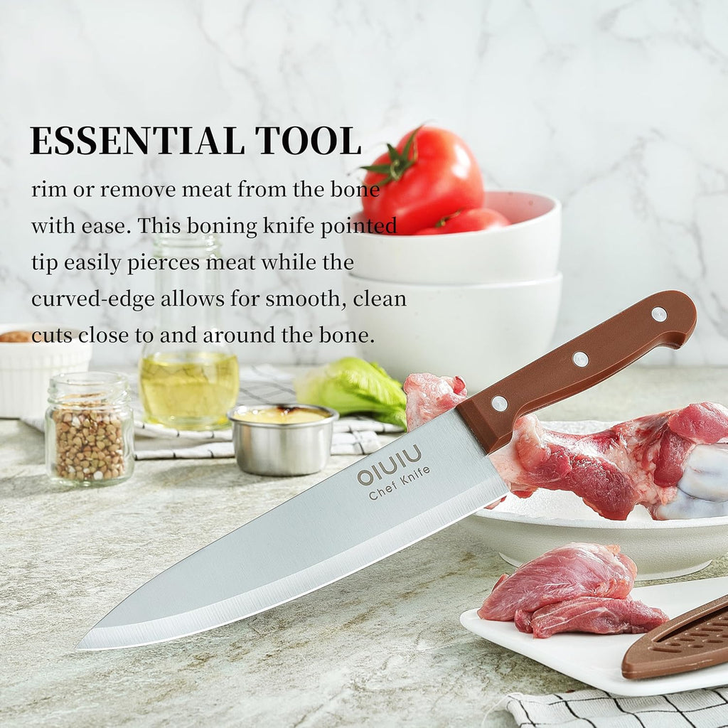 Olulu 8 Inch Chef Knife, Razor Sharp Kitchen Knife With Protective Knife Sheath, Razor Sharp Slicing Knife With Ergonomic Handle, German Stainless Steel, Dishwasher Safe (Brown Color)
