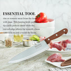 Olulu 8 Inch Chef Knife, Razor Sharp Kitchen Knife With Protective Knife Sheath, Razor Sharp Slicing Knife With Ergonomic Handle, German Stainless Steel, Dishwasher Safe (Brown Color)