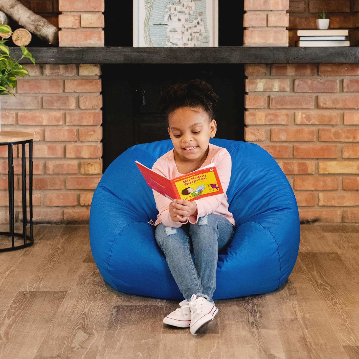 Big Joe Classic Bean Bag Chair For Kids Bedroom And Reading Nook, Easy-Clean Sapphire, Durable Nylon Polyester Blend, 2 Feet Refillable
