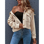 Gihuo Women'S Fashion Cropped Shacket Button Down Corduroy Crop Jacket