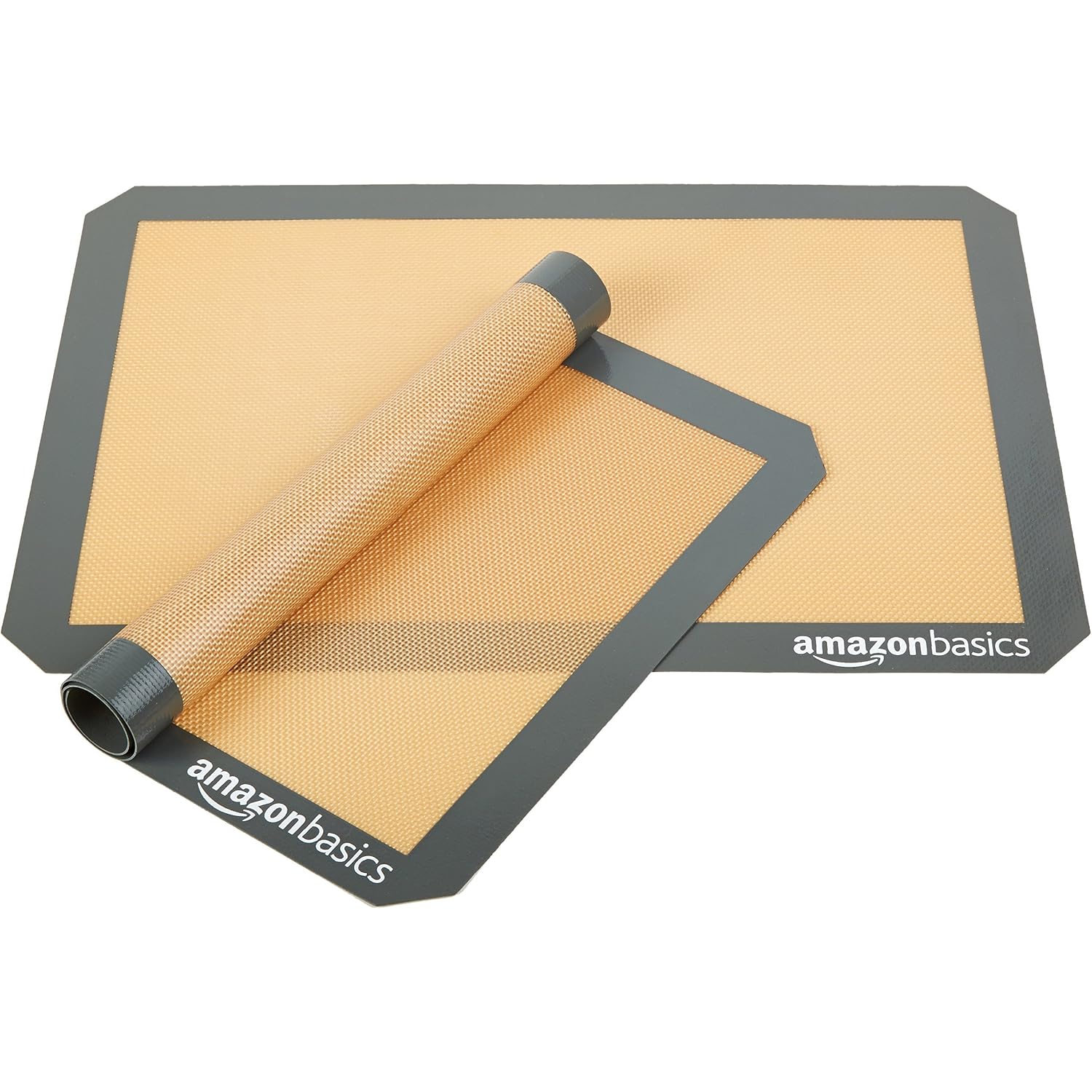 Amazon Basics Silicone Rectangular Baking Mat, Non-Stick, Reusable, Dishwasher Safe, Food Safe, Heat Resistant, 16.5" X 11.6", Beige/Gray, 2-Pack
