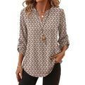 Xieerduo 3/4 Length Sleeve Womens Tops V Neck T Shirts Both Side Buttons Blouses Business Casual Outfits Loose Fit