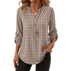 Xieerduo 3/4 Length Sleeve Womens Tops V Neck T Shirts Both Side Buttons Blouses Business Casual Outfits Loose Fit