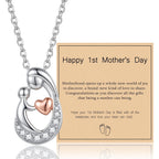 Sereney First Mothers Day Gifts for New Mom Necklace, New Mom Gifts as 1st Mothers Day Necklace for Women, White Gold Plated Hugging Heart Pendant as Hypoallergenic Mother Jewelry for New Mommy