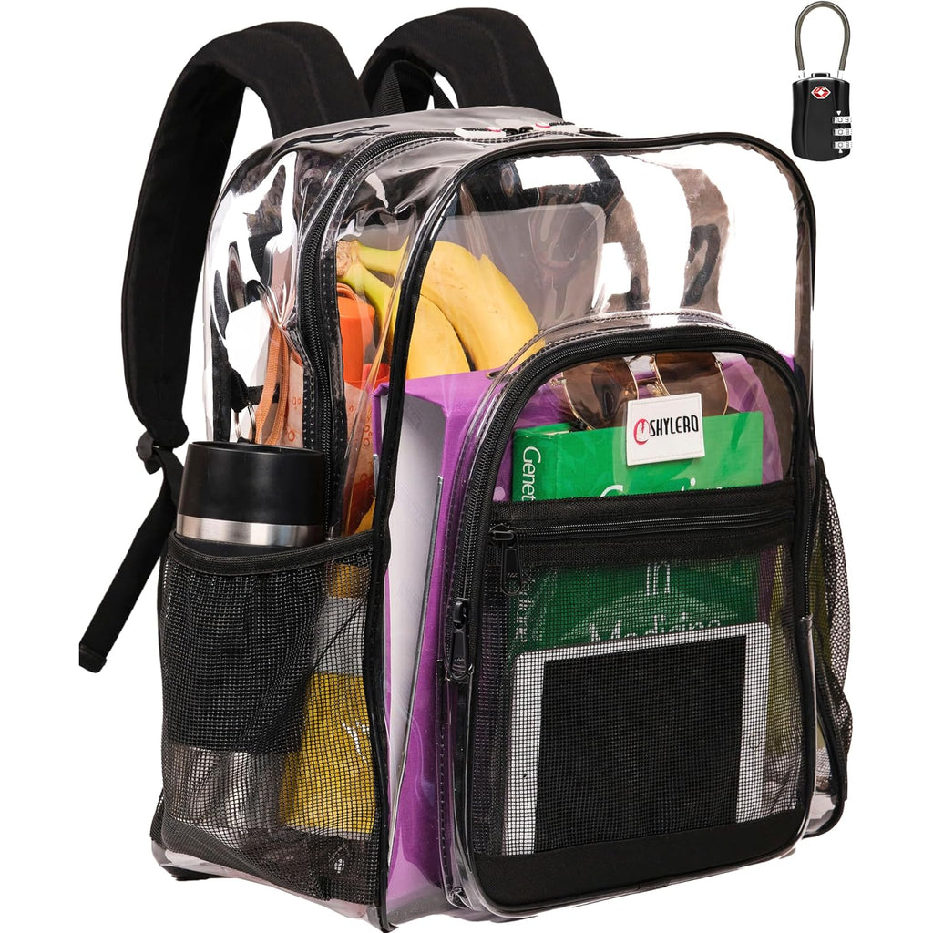 Clear Backpack Heavy Duty Xl - H18''Xw14''Xd8. Has Tsa Lock - Black | Pvc Transparent Backpack Has 2-Way Premium Zipper And Key Holder. Extra Large