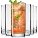 JoyJolt Faye 13oz Highball Glasses, 6pc Tall Glass Sets. Lead-Free Crystal Drinking Glasses. Water Glasses, Mojito Glass Cups, Tom Collins Bar Glassware, and Mixed Drink Cocktail Glass Set