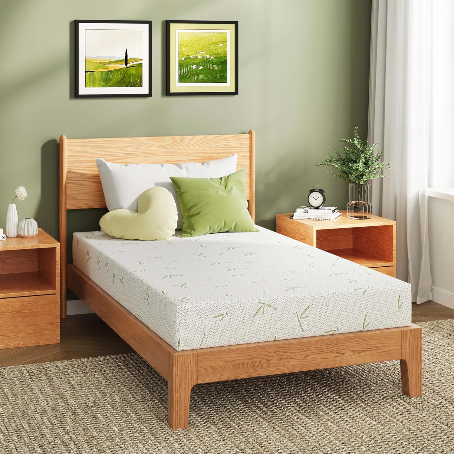 Egohome 8 Inch Twin Mattress, Cooling Green Tea Gel Memory Foam For Pressure Relief, Medium Plush, Fiberglass Free, Bed In A Box, Certipur-Us Certified, Green