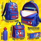 Marvel Spiderman Backpack Set 4 Pcs Water Bottle Pencil Case Lunch Bag Or Wallet Key Ring School Supplies Gifts For Kids (Spidey)