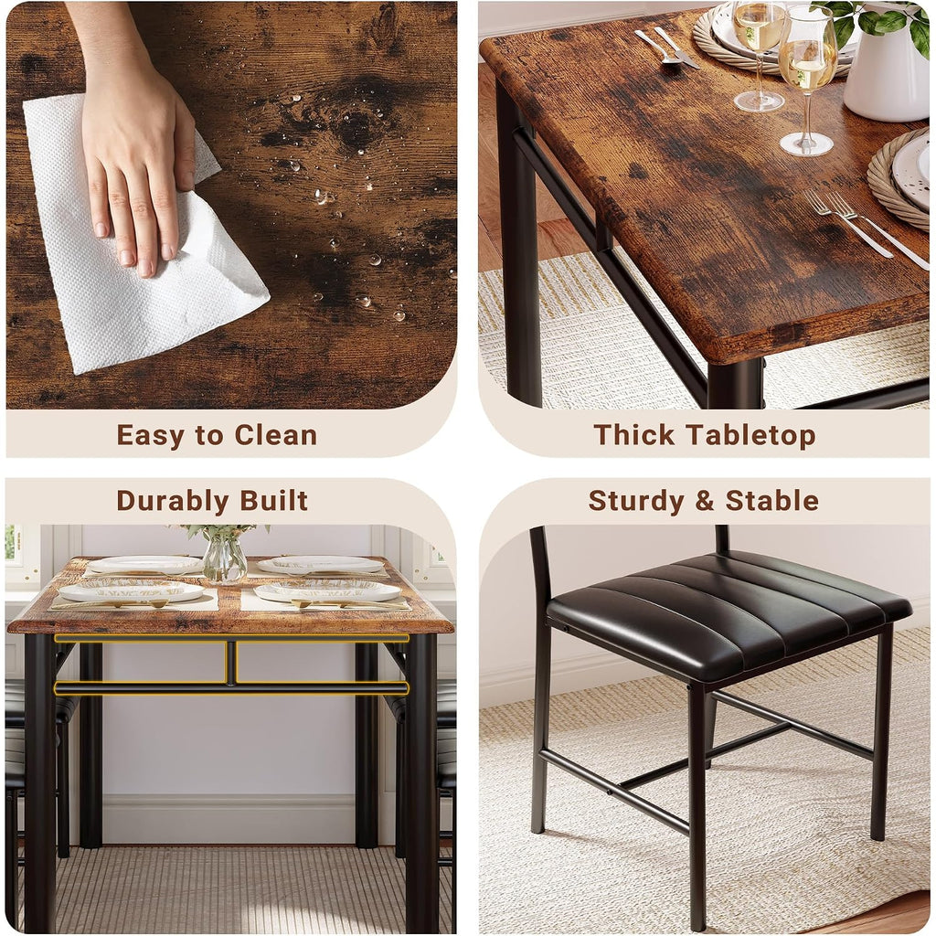 Ironck Dining Table Set For 4, Wood Kitchen Table With Upholstered Chairs For Kitchen Room And Small Spaces, Rustic Brown
