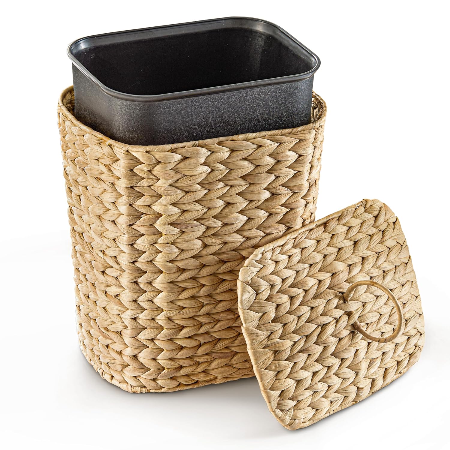 Bluewest 2.6 Gallon Wicker Bathroom Trash Can With Lid, Handwoven Rattan Wastebasket With Removable Plastic Inner Bin Decorative Waste Basket For Bedroom, Office, Or Kitchen