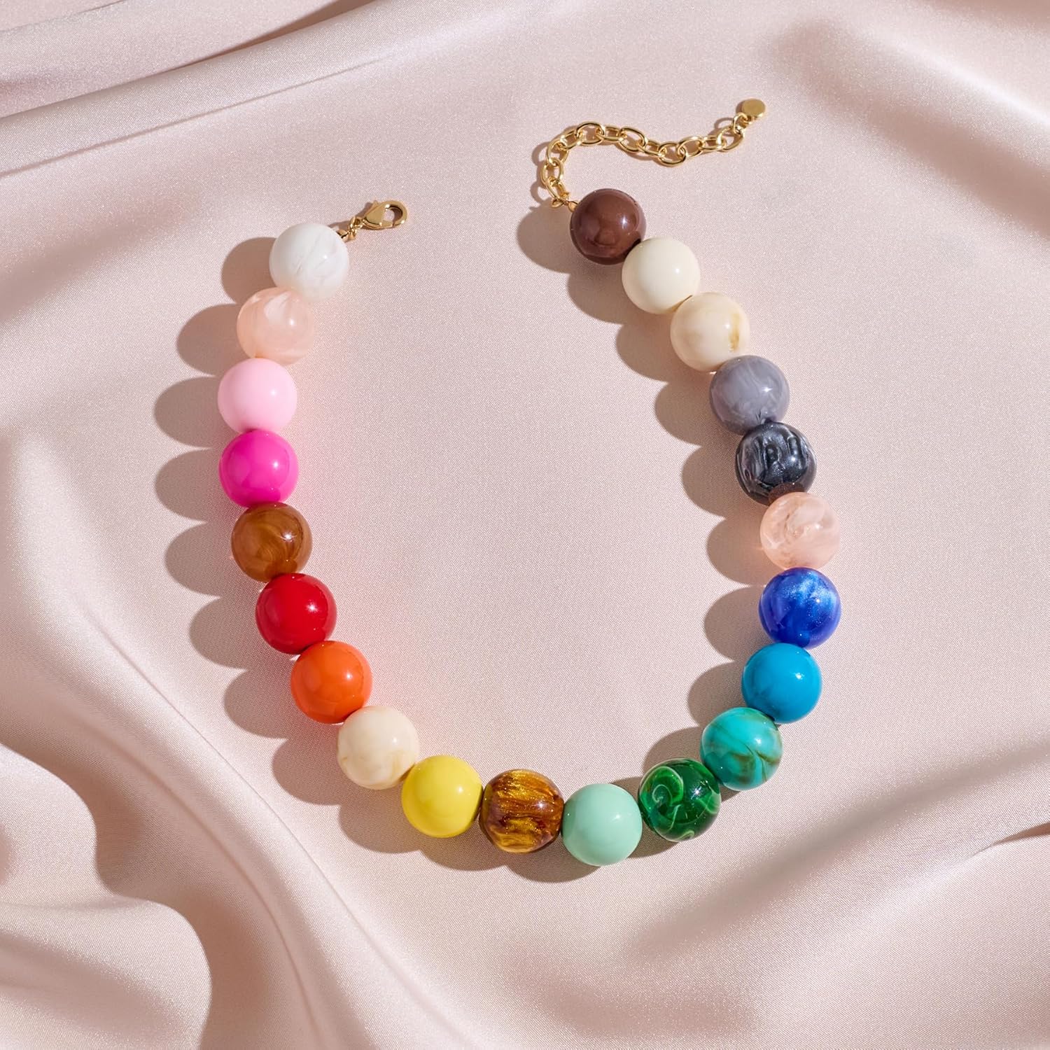 WOWORAMA Colorful Chunky Necklaces for Women 20MM Large Oversized Resin Beaded Necklace Bold Statement Chunky Choker Necklace Boho Summer Jewelry