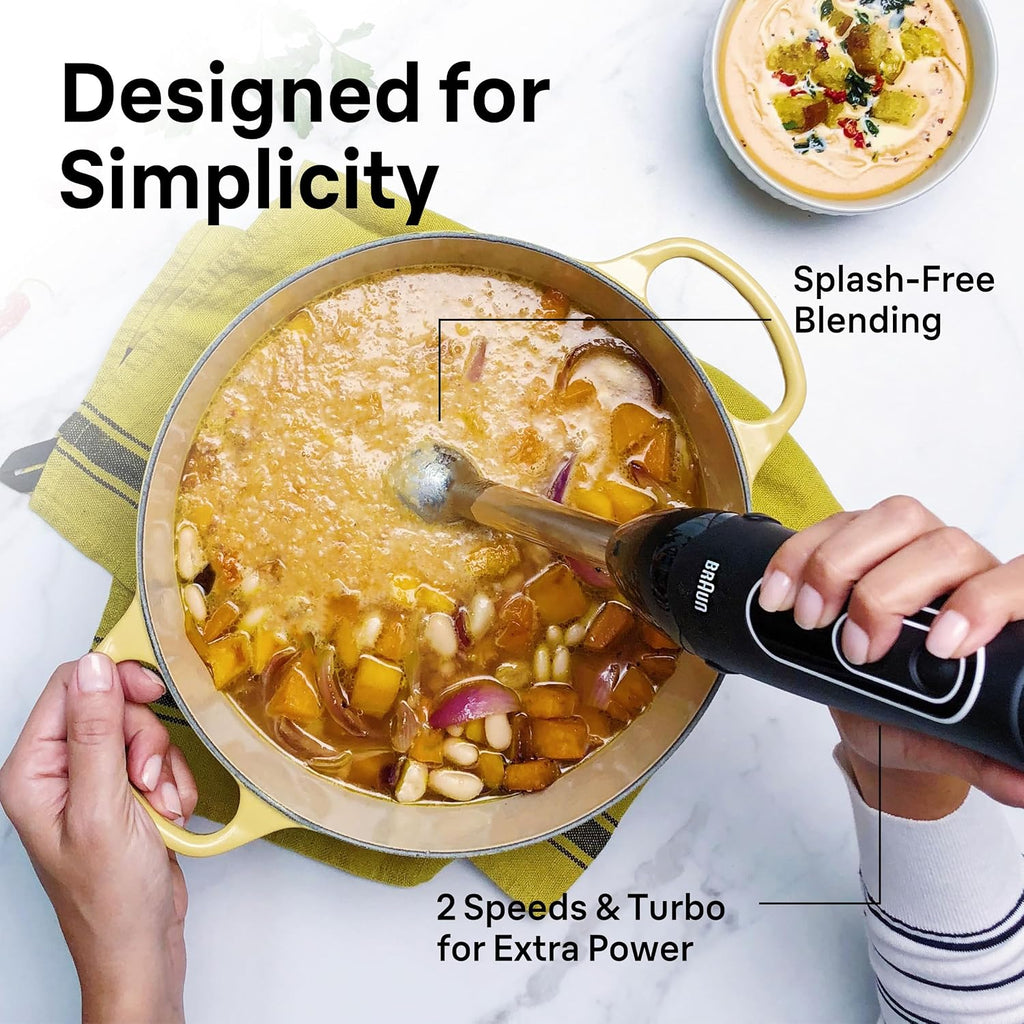 Braun Multiquick 5 Immersion Hand Blender With Dual Speed + Turbo And Patented Technology, 350W - Includes Beaker And Whisk, Black, Mq505