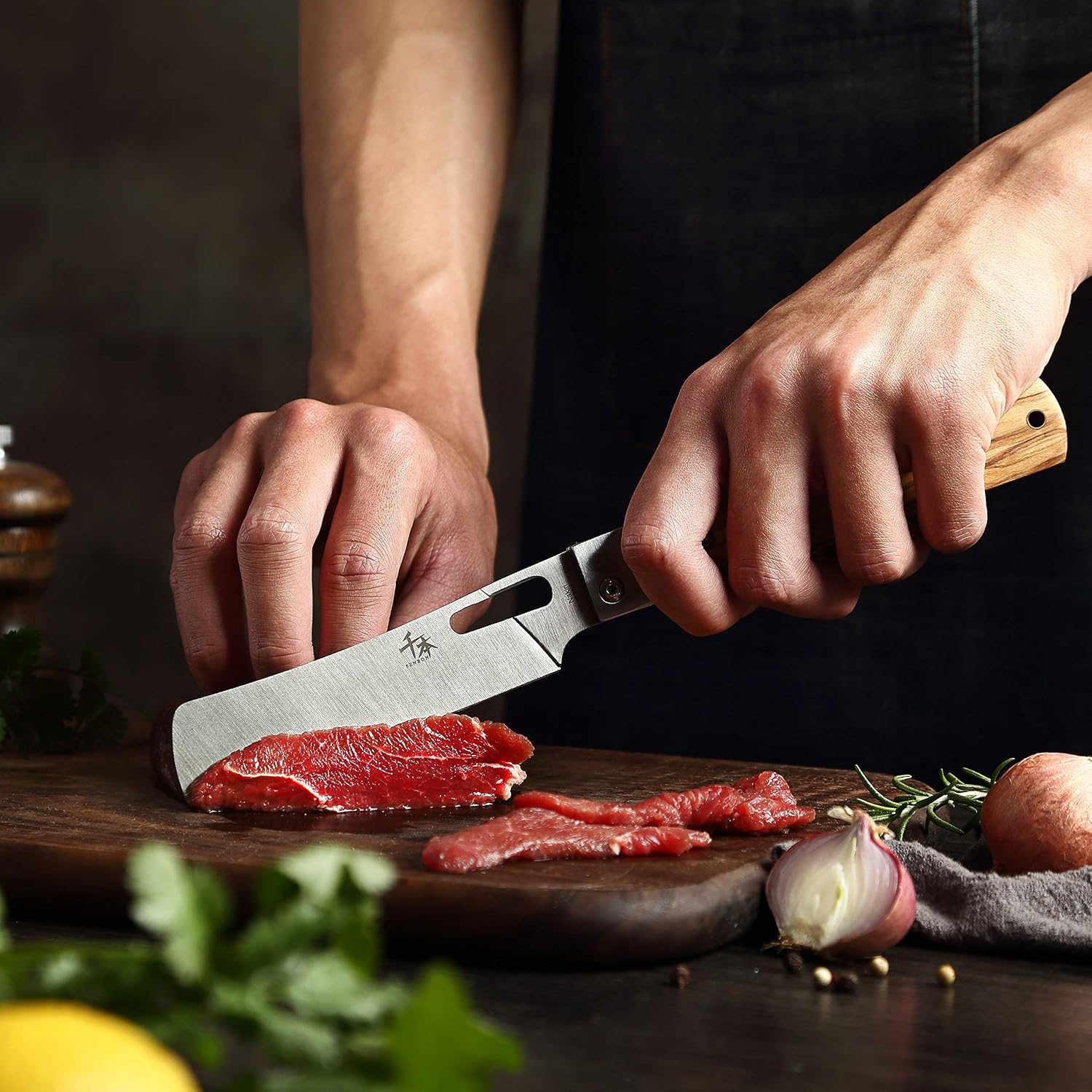 440A Stainless Steel Ultra Sharp Pocket Folding Chef Knife Peeling Utility Knife Fruit Knife Natural Olive Handle Camping Bbq Trip Outdoor Portable Kitchen Knife