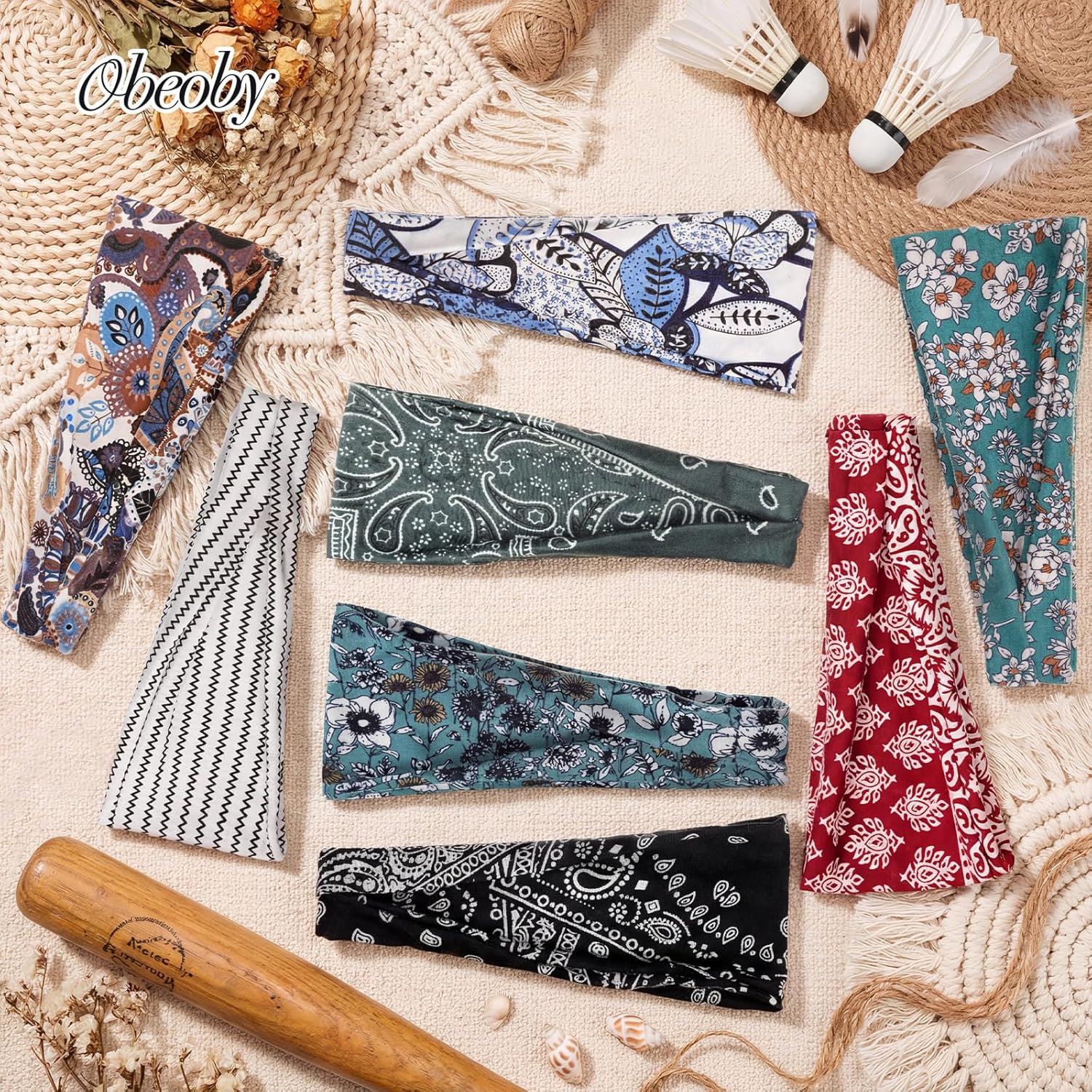obeoby 8 Pack Headbands for Women, Boho Style Headbands for Summer Vacation Music Festival Outfits Non Slip Fashion Wide Hairband