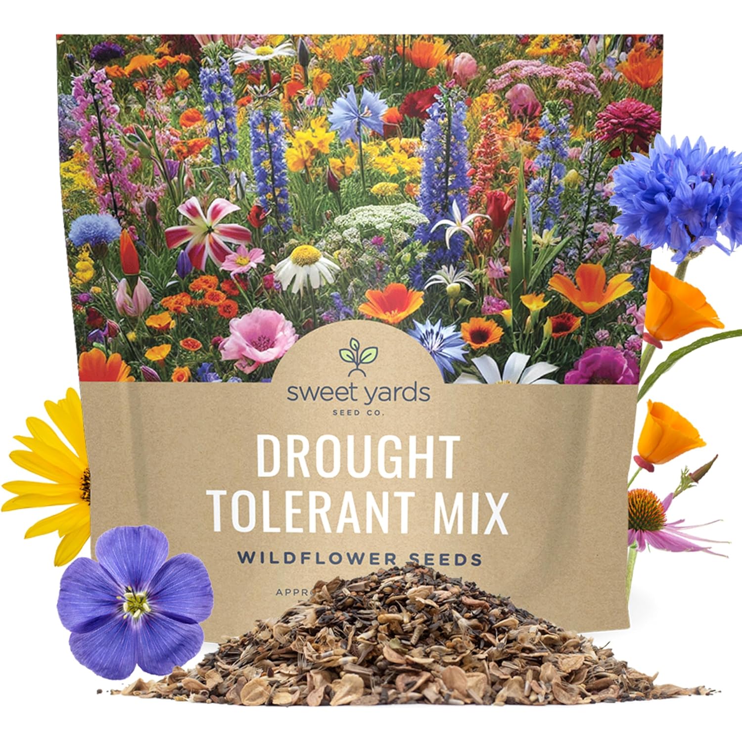 Drought Tolerant Wildflowers Mix – Extra Large Packet – Over 7,500 Open Pollinated Non-Gmo Seeds – 21 Different Dryland Species