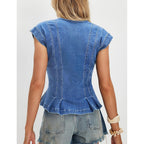 Women's Denim Vest Trendy 2026 Cap Sleeve Deep V Neck Button Down Jean Vest Tops for Women Summer Crop Waistcoat