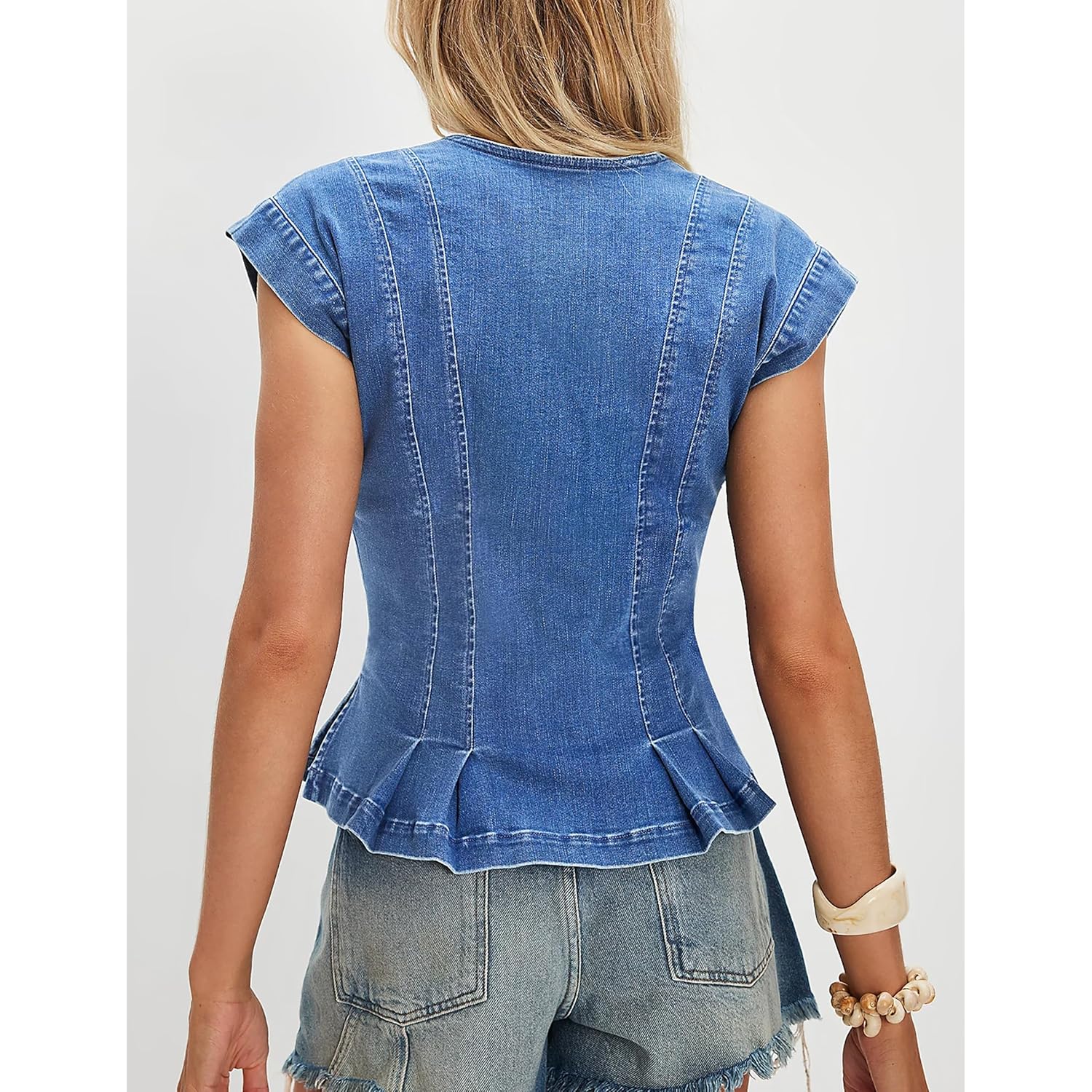 Women's Denim Vest Trendy 2026 Cap Sleeve Deep V Neck Button Down Jean Vest Tops for Women Summer Crop Waistcoat