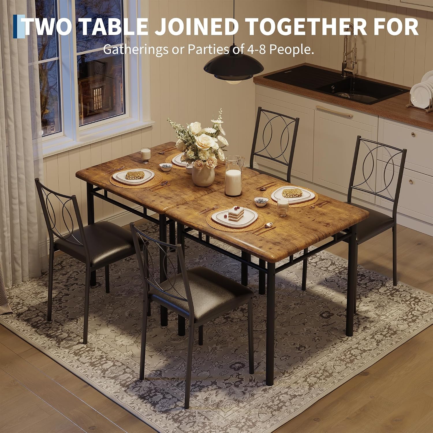 Idealhouse Space-Saving Dining Table Set For 2 – 3-Piece Farmhouse Wooden Table & Upholstered Chairs – Easy To Clean, Ideal For Apartments & Breakfast Nooks – Compact Dining Furniture – Vintage Color
