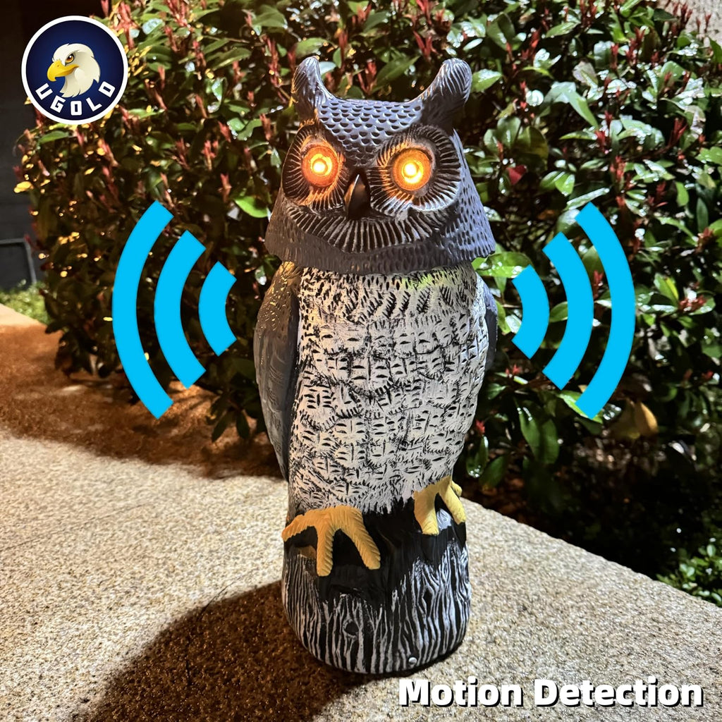 Solar Powered Garden Owl With Motion Detection, Rotating Head, Realistic Hoots And Silent Mode, Outdoor Statue And Sculpture, Owl Decoration For Home, Garden, Patio And Lawn