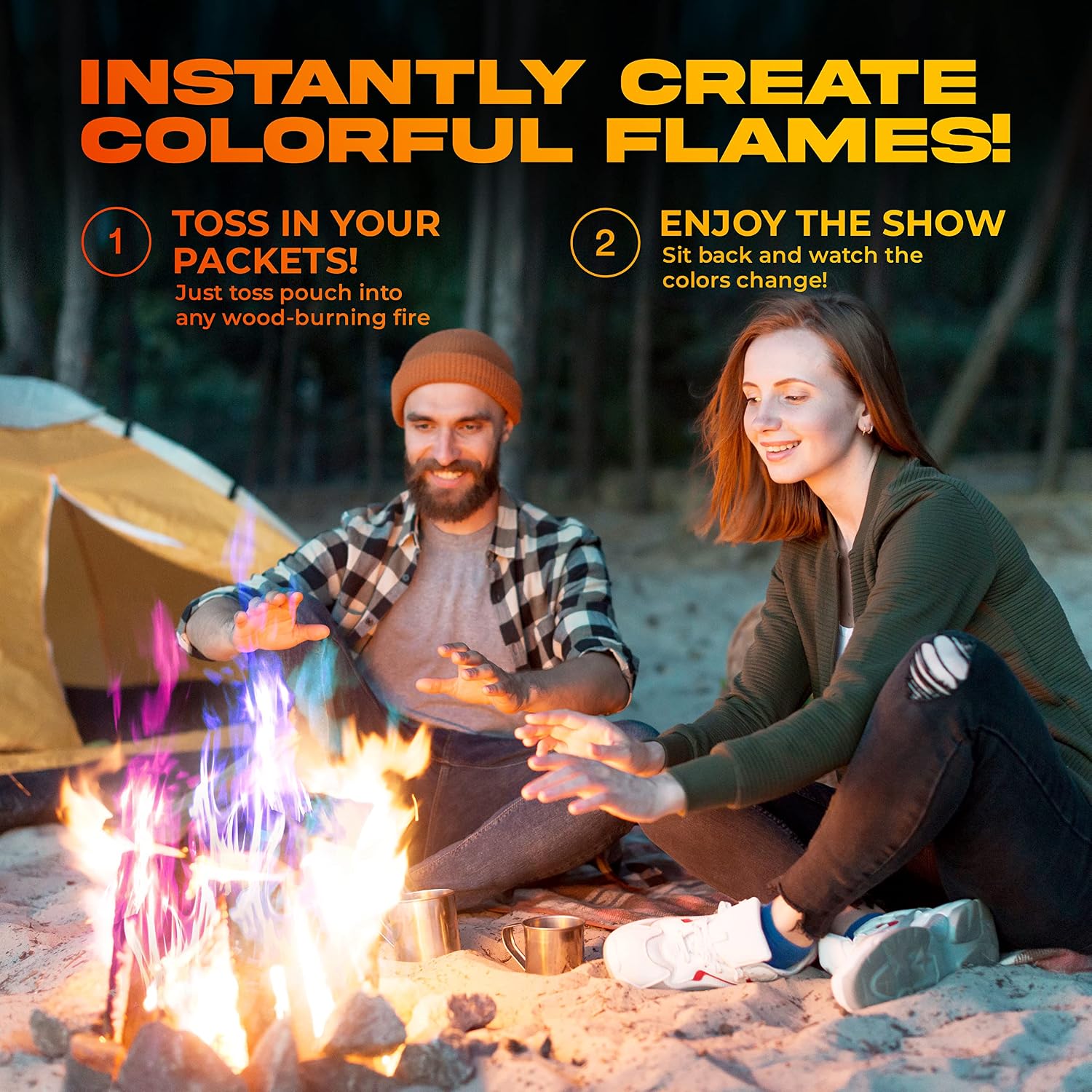 Magic Campfire Fire Color Changing Packets For Fire Pit (10 Pack) Outdoor Fireplaces & Bonfires, Rainbow Colored Flames - Perfect Camping Essential & Accessories - Must Have For Kids & Adults