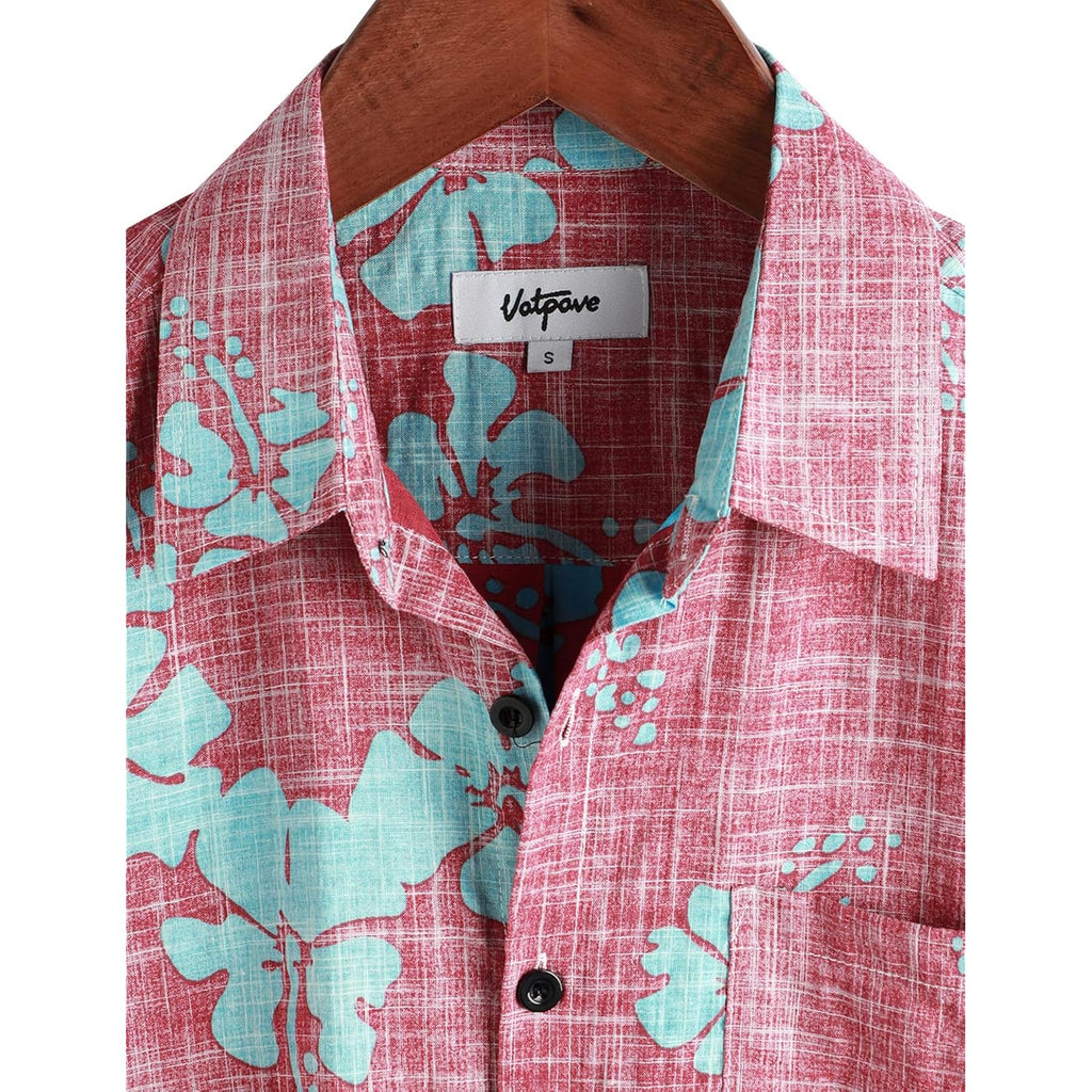 Vatpave Mens Front Pocket Hawaiian Shirts Casual Floral Shirts Short Sleeve Button Down Beach Tropical Shirts