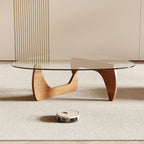 Morden Coffee Table, 42.5" X 28.5" X 16.1" Triangle Tempered Glass Top For Living Room, Color: Natural Wood