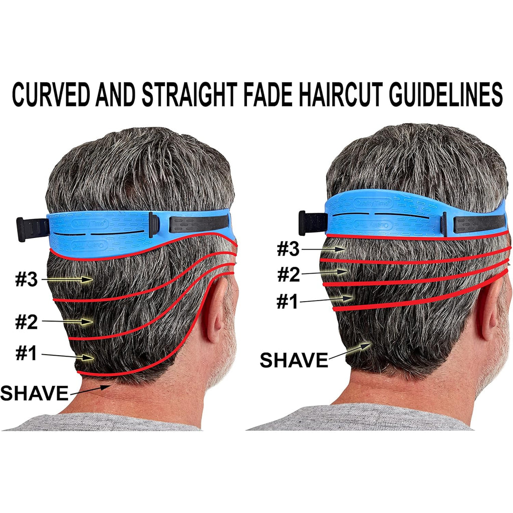 Quality Time Fade Guide and Neck Hair Adjustable Template, Hands-Free, DIY Haircut Tool for Fade, Taper and Buzz Hair Trimming and Clipping. Made in USA. Patented