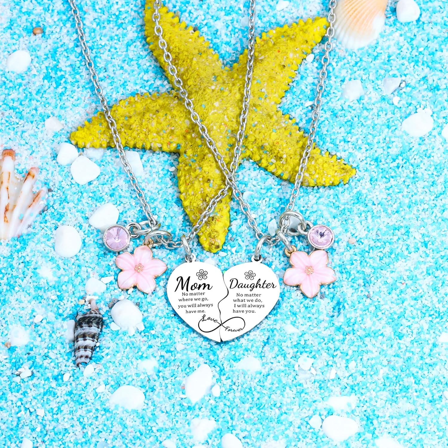 lauhonmin 2Pcs Mother Daughter Heart Matching Pendant Necklace Set Gifts For Mom Mothers Day Birthday Christmas Presents From Daughter Mothers Day Gifts for Mom