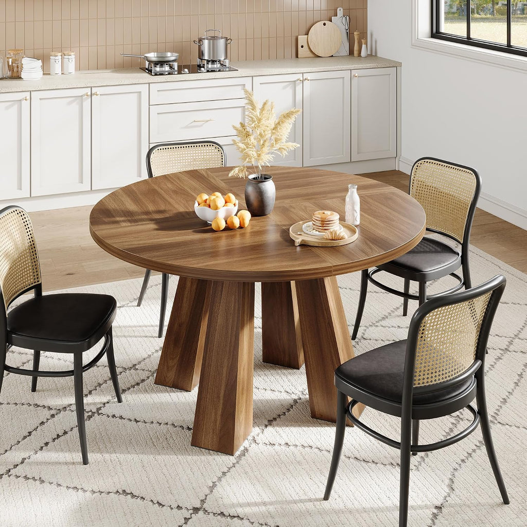 Idealhouse 47" Round Dining Table For 4-6, Farmhouse Wood Kitchen Table | Accent Furniture With Wooden Tabletop & 4 Sturdy Legs, Circle Dinner Table For Dining Room, Living Room, Walnut