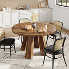 Idealhouse 47" Round Dining Table For 4-6, Farmhouse Wood Kitchen Table | Accent Furniture With Wooden Tabletop & 4 Sturdy Legs, Circle Dinner Table For Dining Room, Living Room, Walnut