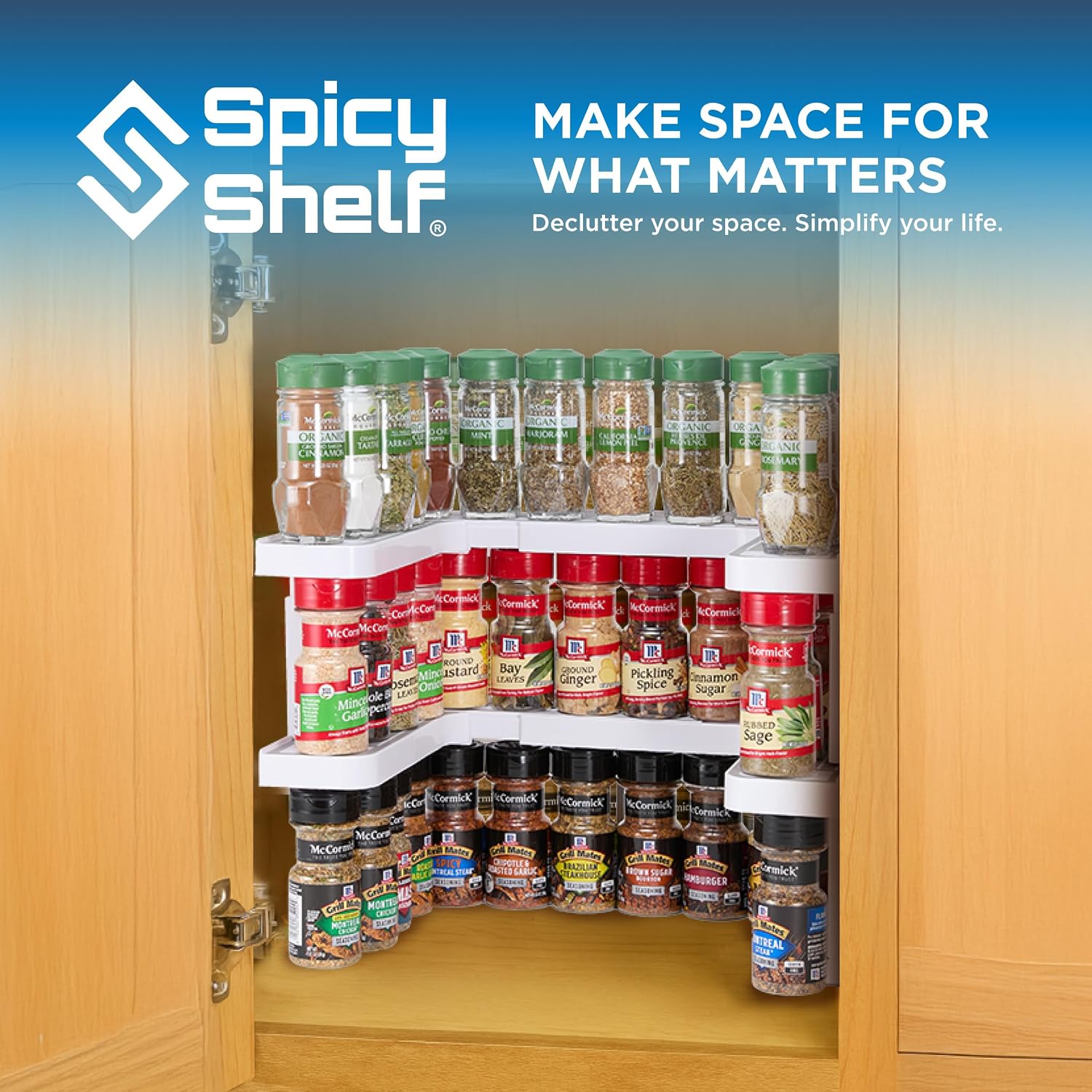3.0 - Expandable 2 Tiered Spice Rack Organizer For Cabinet & Pantry - Kitchen Seasoning Organizer - Cabinet Spice Racks For Inside Cabinets (Spicy Shelf Premium) - Home Organization