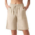 Women's Linen Shorts Casual Bermuda Long Linen Shorts High Waisted Comfy Summer with Pockets 5" 10"