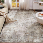 8X10 Area Rug Living Room Rugs - Washable Neutral Modern Abstract Soft Thin Large Rug Indoor Floor Non Slip Rug Carpet For Bedroom Under Dining Table Home Office Decor - Brown Grey