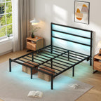 Clibfeng Full Size Bed Frame With Headboard,Heavy Duty Steel Slats Support-Led Bed Frame With Usb Charging Station,Mattress Foundation-Under Bed Storage,No Box Spring Needed,Noise Free，Black