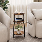 Small Round Side Table For Small Spaces, 3-Tier End Table With Storage Shelf, Slim Night Stand Sofa Corner Table For Living Room Bedroom, Patio And Corner, Rustic Brown