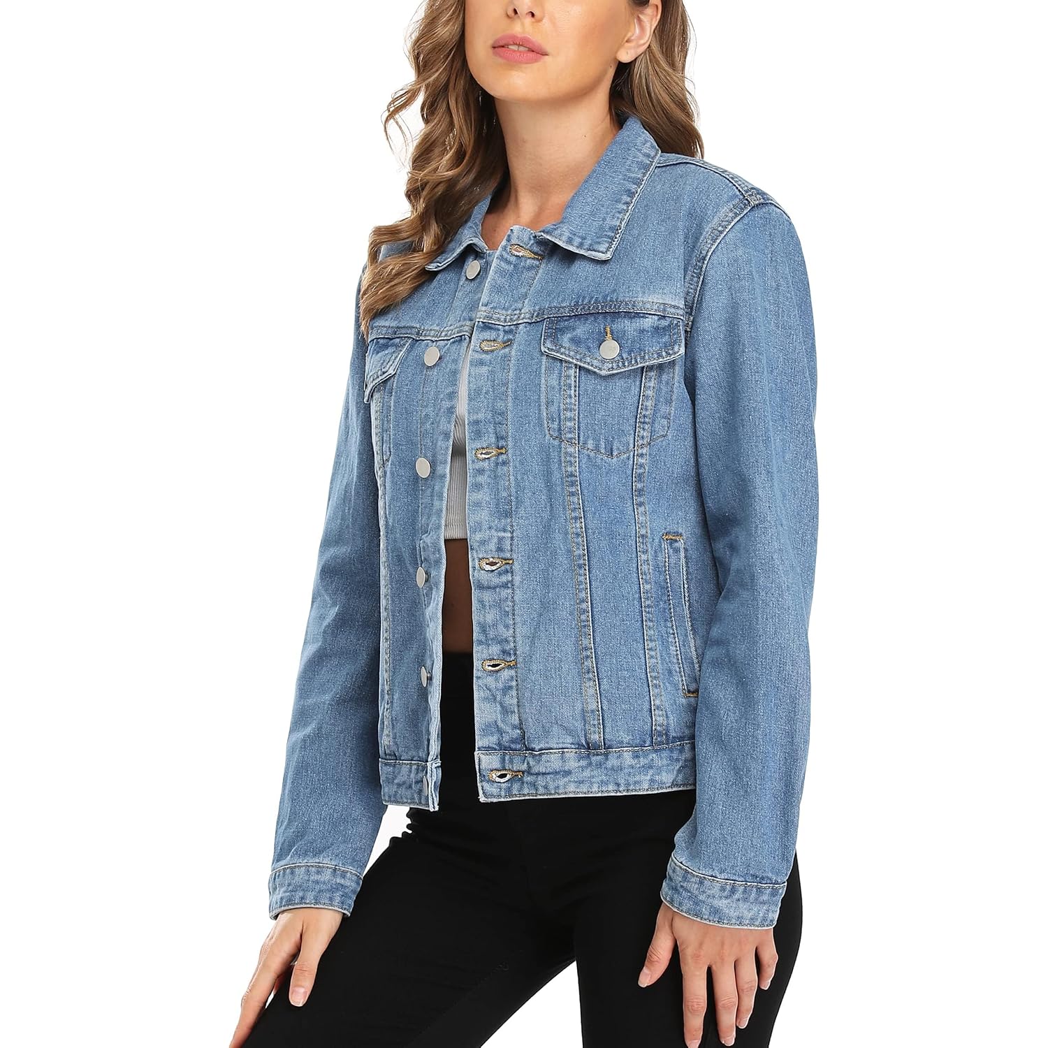 Miss Moly Women'S Denim Jacket Button Up Long Sleeve Basic Trendy Jean Jacket Coat With Pockets