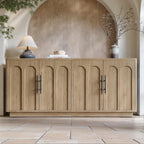 Evermagin 67" Arched Oak Buffet Cabinet With Storage, Large Credenza With 4 Doors, Wood Mid Century Modern Sideboard For Kitchen And Living Room (67"*31.5"*15.7")