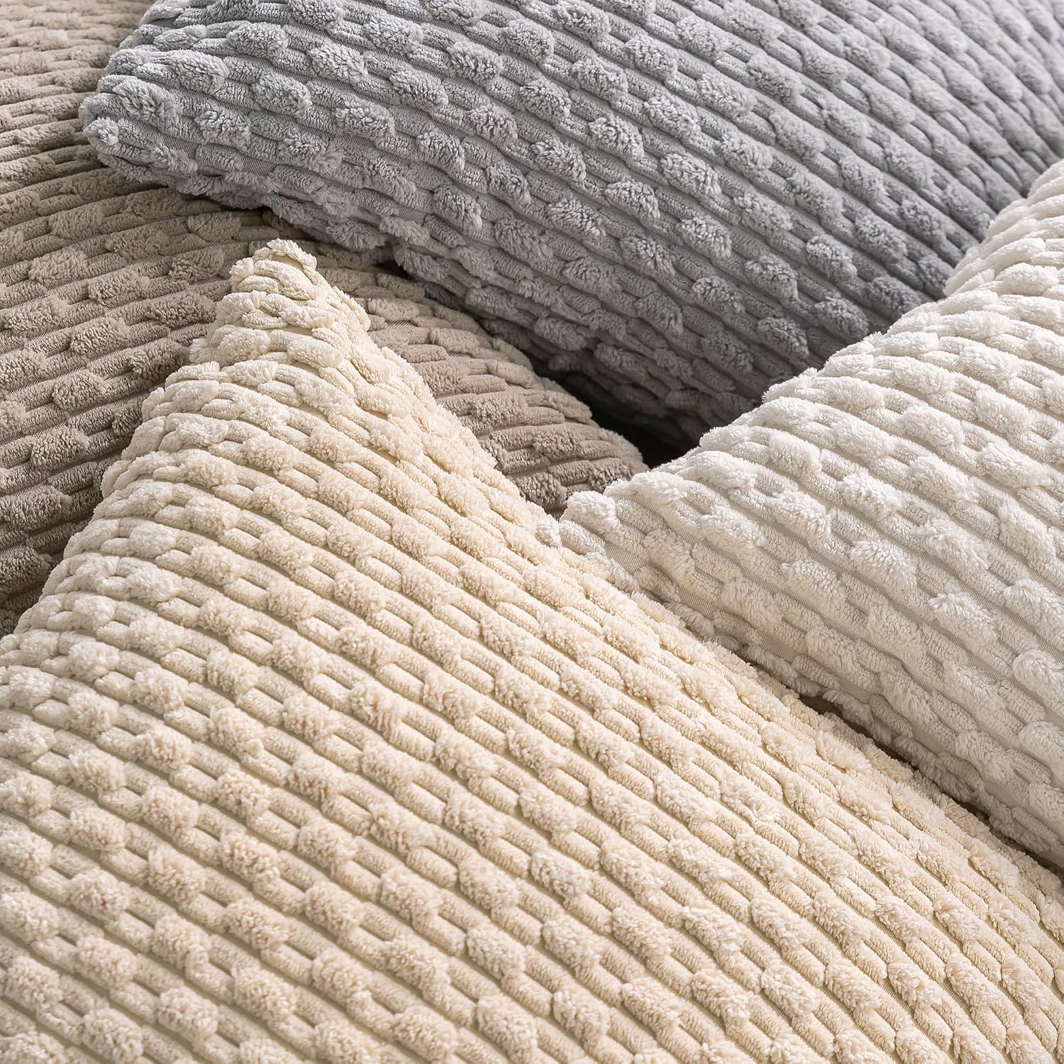 Set Of 4 Neutral Decorative Throw Pillow Covers 18X18 Inch Corduroy Pillow Covers For Bed Couch Sofa Living Room Soft Square Cushion Cases