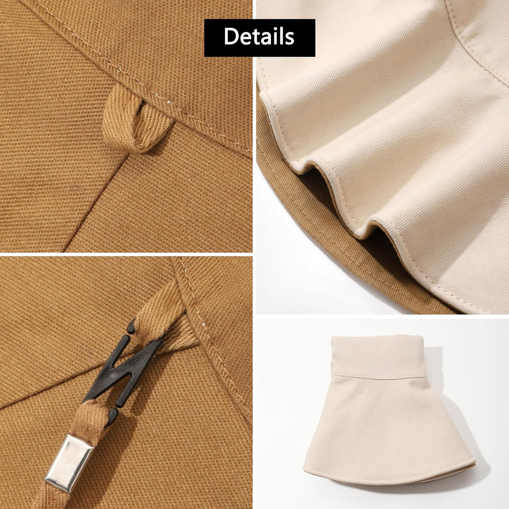 Womens Foldable Shapeable Brim Sun Hat UPF 50+ Cotton Wide Brim Beach Adjustable Chin Strap Hat Sun Protection Cap Beige