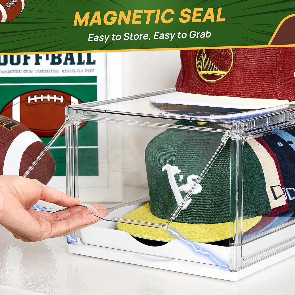 Vtopmart 2 Pack Clear Hat Organizer Drawer For Baseball Caps, Stackable Display Case With Magnetic Door, Each Holds 12 Hats