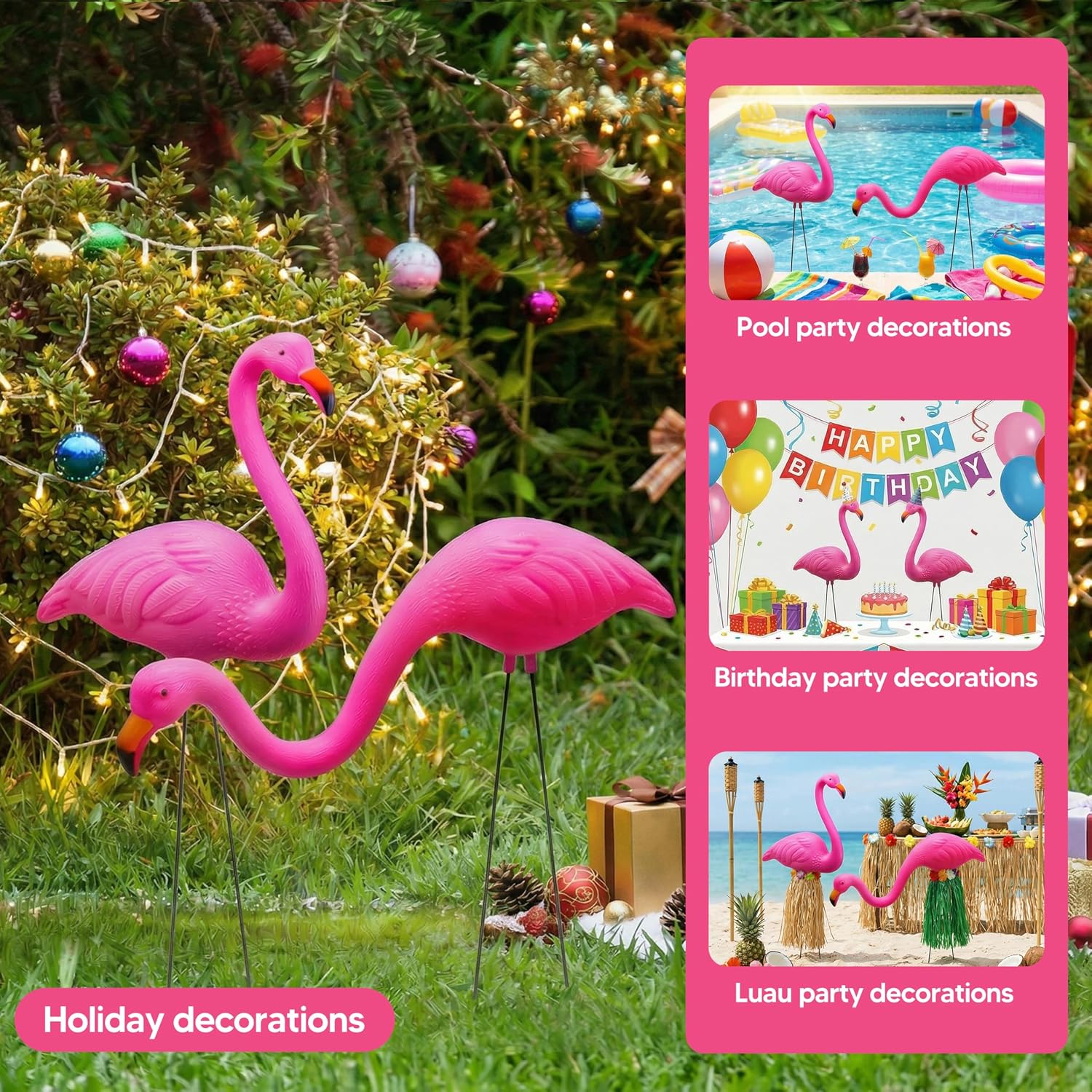 Joyin Set Of 6 Small Pink Flamingo Yard Ornament Stakes, 17" Plastic Flamingo Lawn Statues With Metal Legs For Sidewalks, Outdoor Garden Decor, Luau & Pool Party Decorations, 2 Styles
