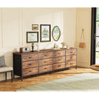 Huuger 70 Inch Dresser For Bedroom, Tv Stand For 65, 75, 80 Inch Tv, 12 Fabric Drawer Long Dresser, Large Entertainment Center For Bedroom, Wide Chest Of Drawer With Storage, Rustic Brown