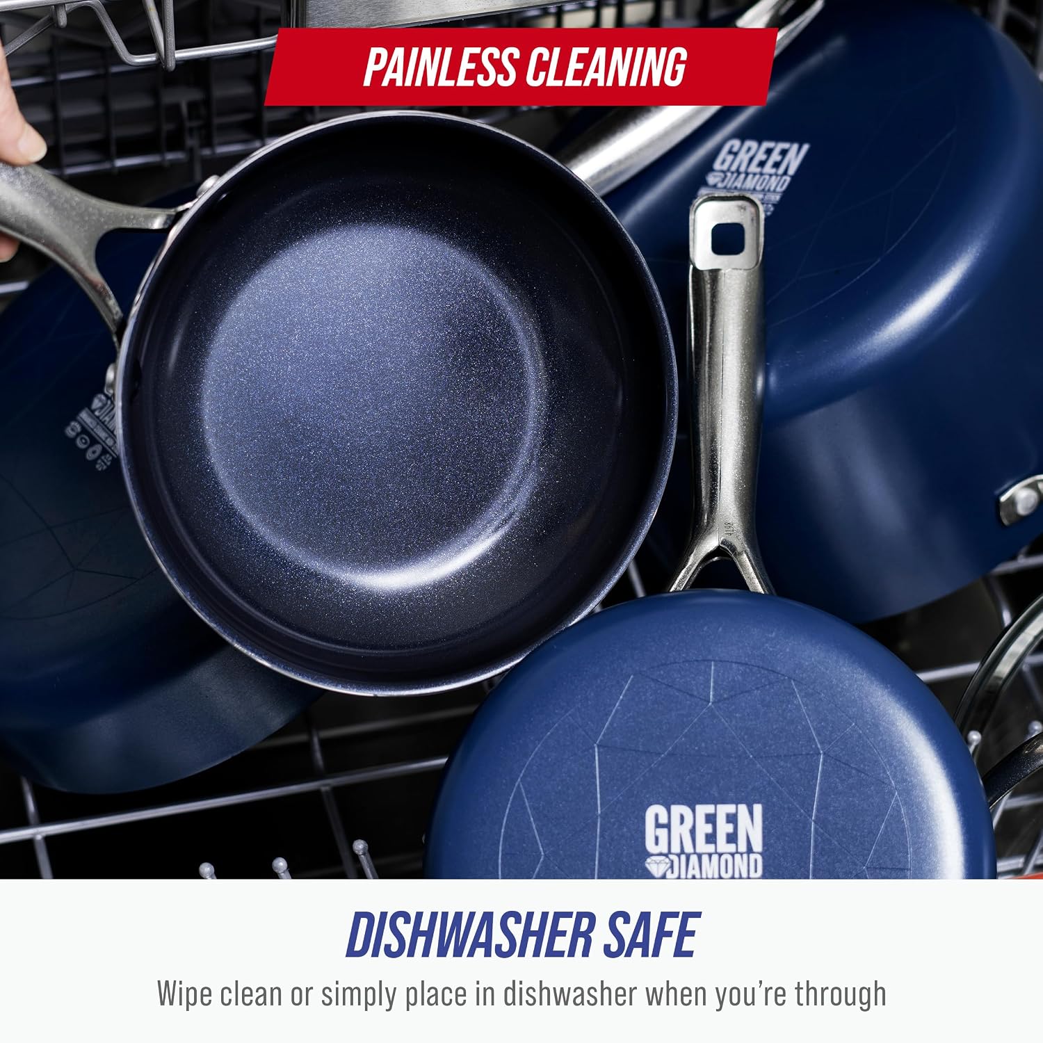 Blue Diamond 12" Nonstick Frying Pan Skillet, Diamond Infused Pfas-Free Ceramic Pot, Dishwasher & Oven Safe, Stay Cool Handle, Durable Non Toxic Metal Utensil Safe, Egg & Omelet Pan, Blue