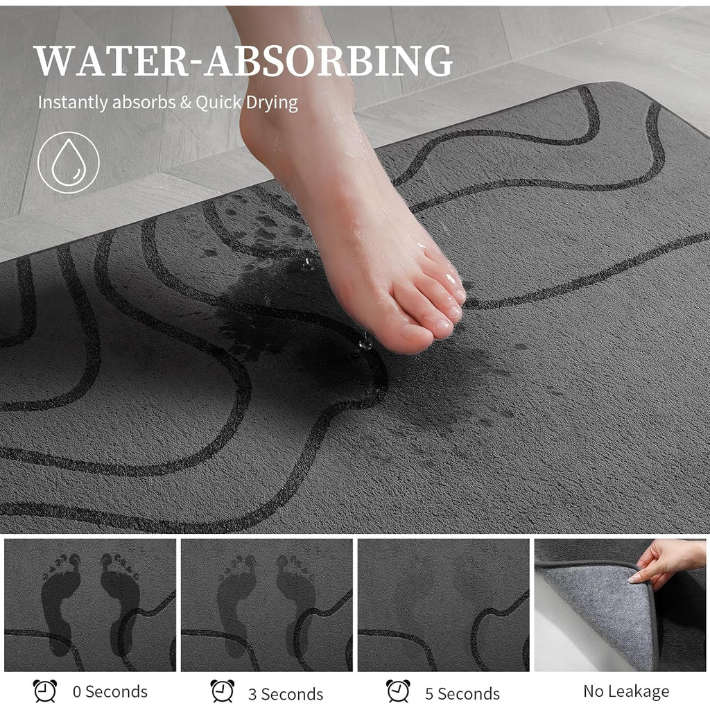 Memory Foam Bathroom Rugs Sets 2 Piece - Extra Thick Ultra Soft Absorbent Bath Mat Set, Non-Slip Machine Washable Bath Rugs For Bathroom, Tub & Shower, Home Decor (32"X20"+24"X17", Dark Grey)